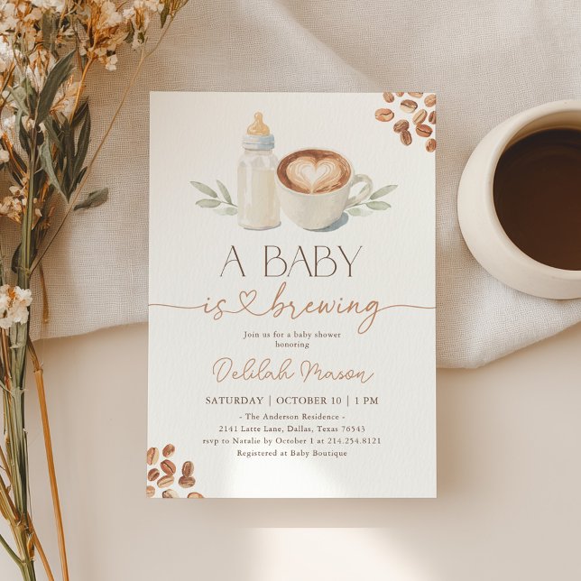 Convite A Baby is Brewing Gingham Coffee Baby Shower (Criador carregado)