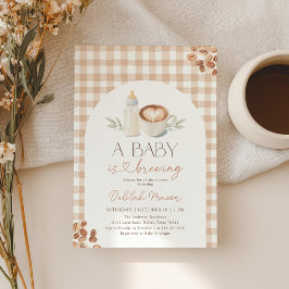 Convite A Baby is Brewing Gingham Coffee Baby Shower