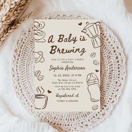 Convite A Baby is Brewing Hand Drawn Coffee Baby Shower