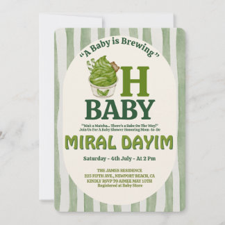 Convite A Baby is Brewing "Oh Baby" Matcha Baby Shower