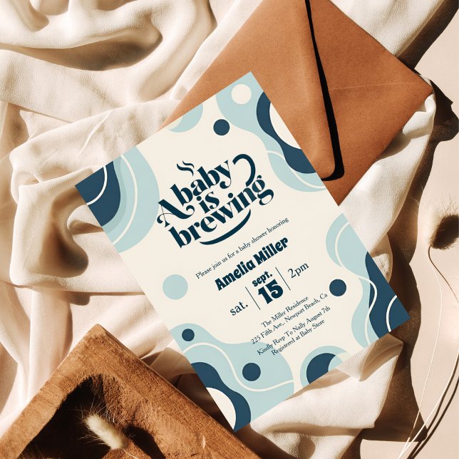 Convite A Baby is Brewing Retro Blue Coffee Baby Shower (Criador carregado)