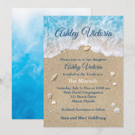 Convite à Bat Mitzvah Blue Beach Waves