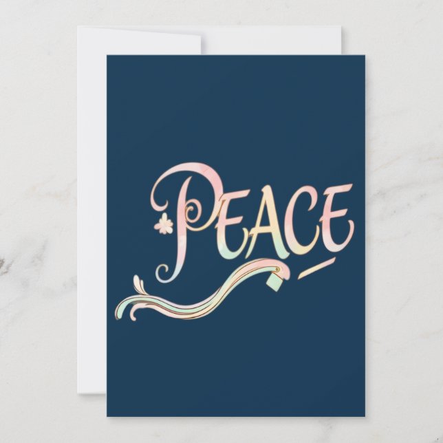 Convite A beautiful, flowing script of the word "Peace" fe (Frente)