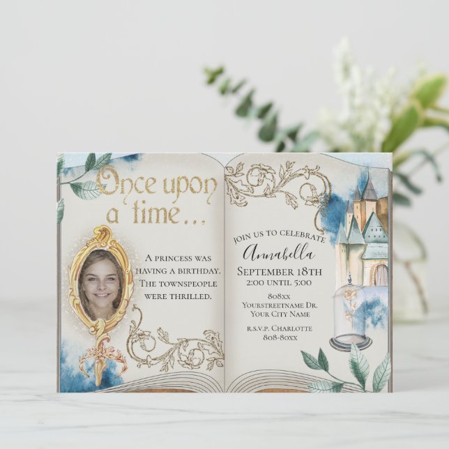 Convite A Beleza e a Foto do Livro da Fada da Besta (Em pé/Frente)