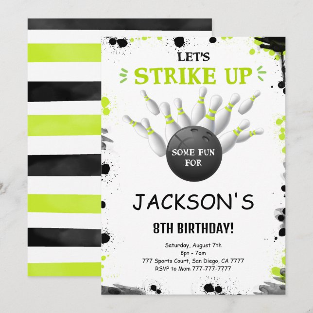 Convite à Boliche Editável Preta (Frente/Verso)