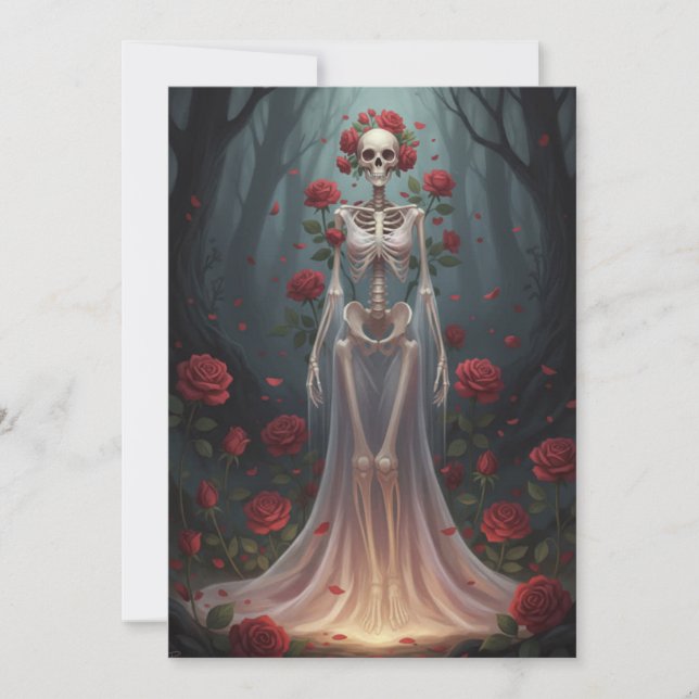 Convite A bony girl wears a wedding dress in a forest.  (Frente)