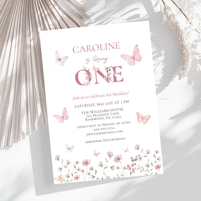 Convite A borboleta rosa é o primeiro aniversário (Criador carregado)