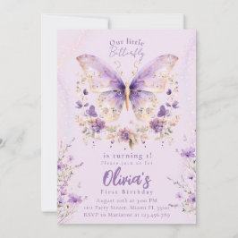 Convite A borboleta roxa está girando um primeiro aniversa