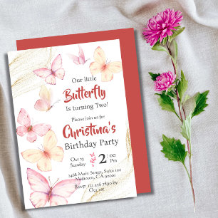 Convite A borboleta temia a felicidade do segundo aniversá