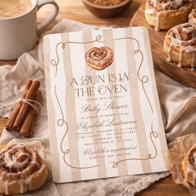 Convite A Bun in the Oven Cinnamon Roll Theme Baby Shower (A Bun in the Oven Cinnamon Roll Theme Baby Shower Invitation)