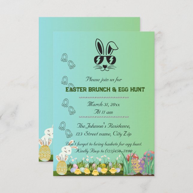 Convite à Caça de Ovos Verde páscoa (Frente/Verso)