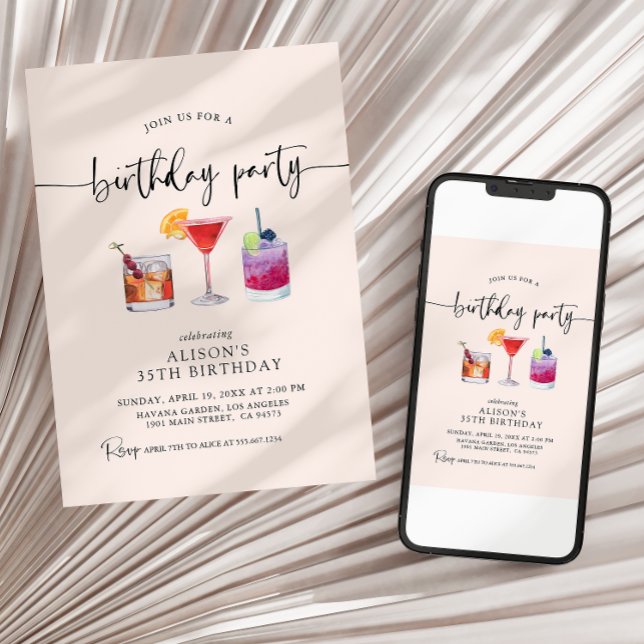 Convite à caligrafia de Festa de aniversário coque (Criador carregado)