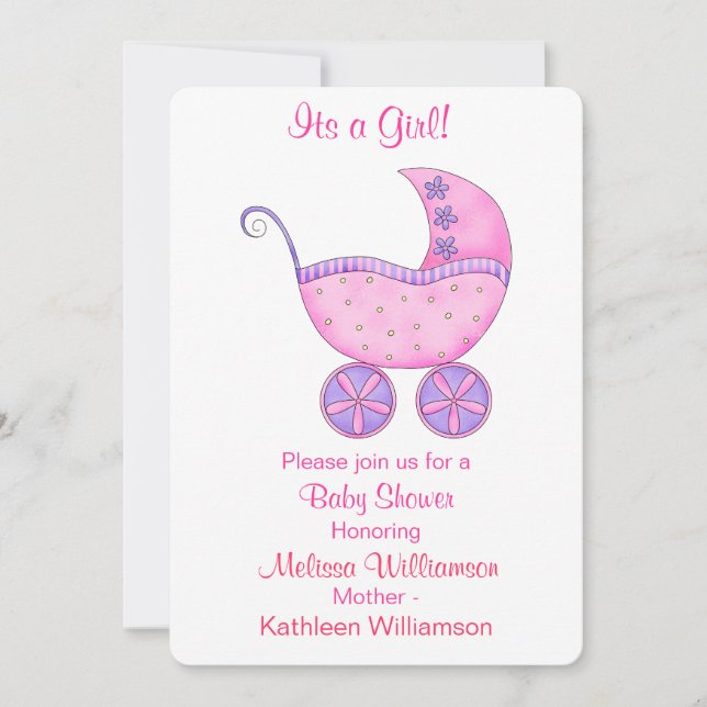 Convite A Carruagem de Buggy é uma Chá de fraldas rosa (Frente)