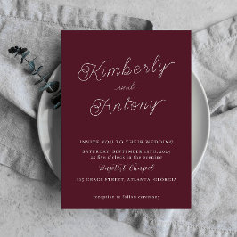 Convite à Casamento Vermelho Elegante Minimalista 