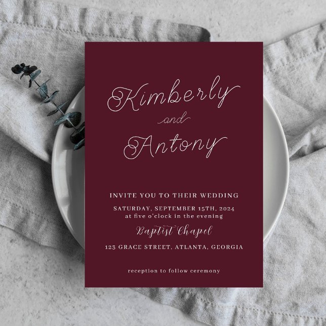 Convite à Casamento Vermelho Elegante Minimalista  (Criador carregado)