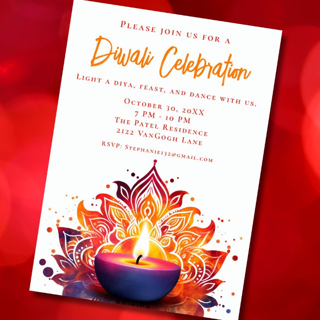 Convite à Celebração Colorido Diya Diwali (Criador carregado)