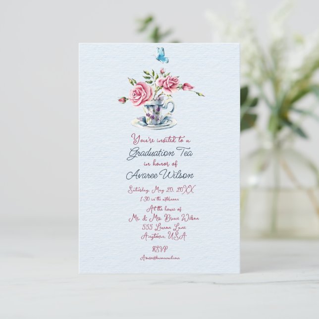 Convite à Celebração de Chá para Graduação de Filh (Em pé/Frente)