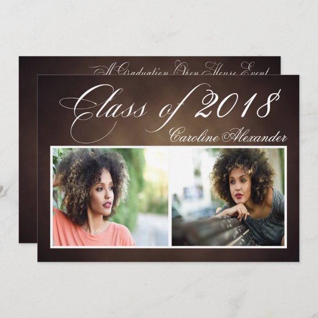 Convite à Celebração de Graduação Castanho Escuro (Frente/Verso)
