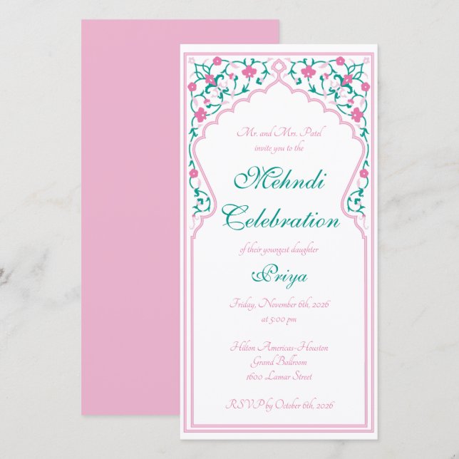 Convite à celebração Mehndi (Frente/Verso)