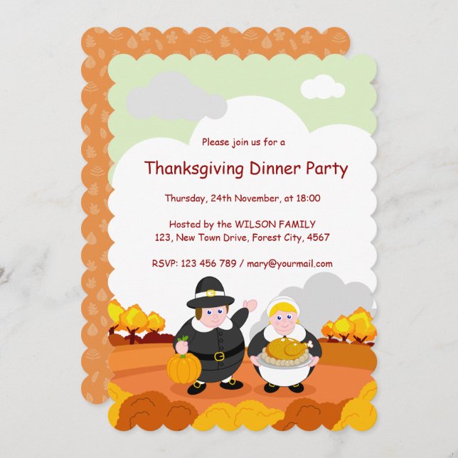Convite A cena de Ação de Graças/outono com Peregrinos, (Frente/Verso)