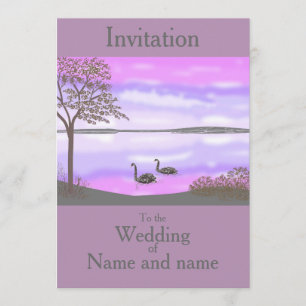 Convite A cena do por do sol do lago swans que Wedding