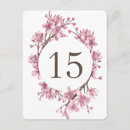 Convite A cereja rosa floresce. Números da mesa de casamen