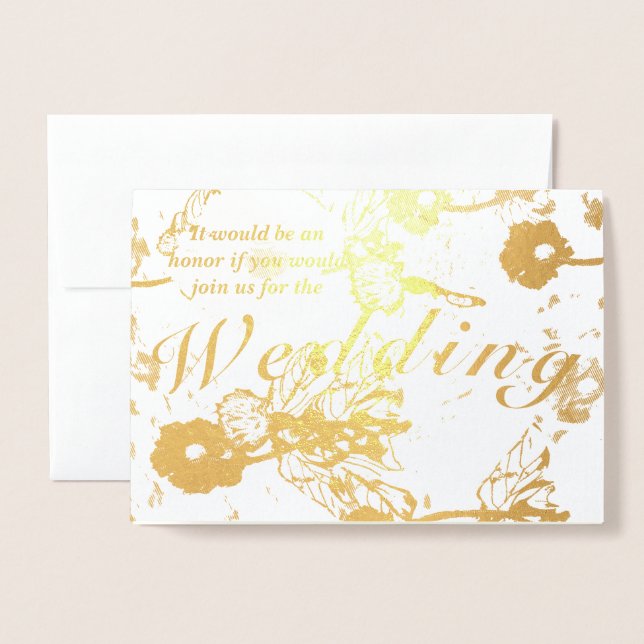 Convite à cerimônia de casamento Floral Gold Foil (Frente com envelope)