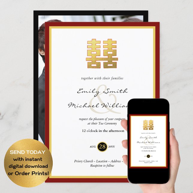 Convite à Cerimônia de Chá Foto Felicidade dupla (Criador carregado)