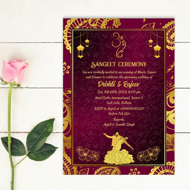 Convite à cerimônia de Sangeet de Pré-Casamento In (Criador carregado)