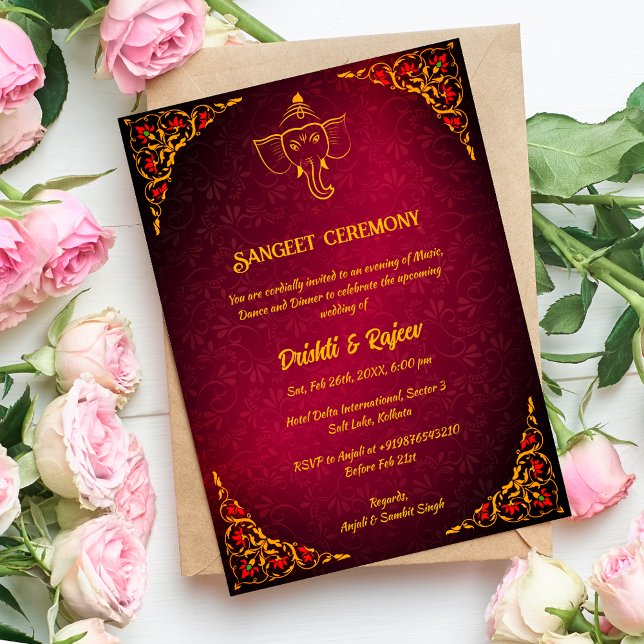 Convite à cerimônia de Sangeet de Pré-Casamento In (Criador carregado)