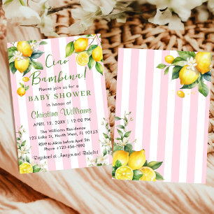 Convite à Chá de fraldas Ciao Bambina Rosa Citrus