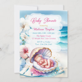 Convite A Chá de fraldas costeira da menina doce à beira-m