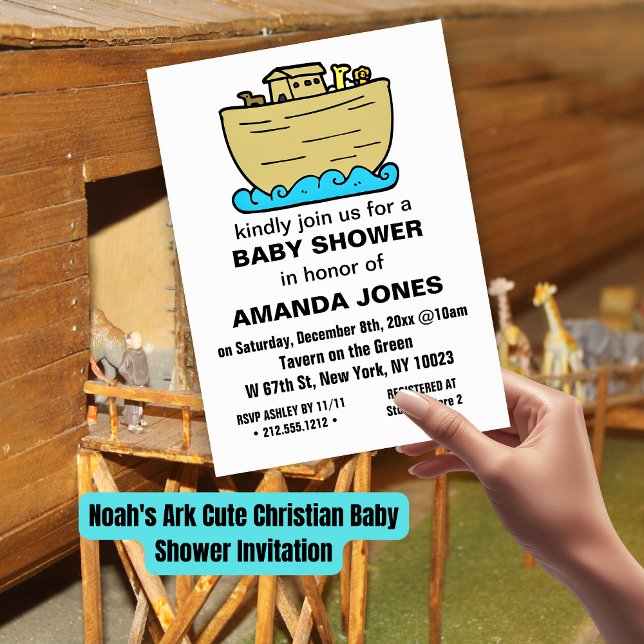 Convite à Chá de fraldas Cristão Cute de Arca de N (Noah's Ark Cute Christian Baby Shower Invitation)