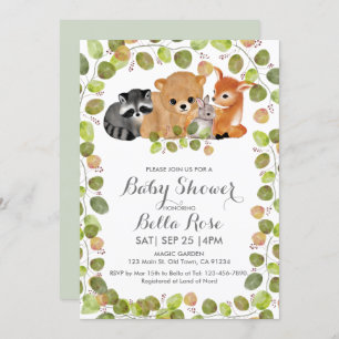 Convite à Chá de fraldas de Animais da Floresta Ve