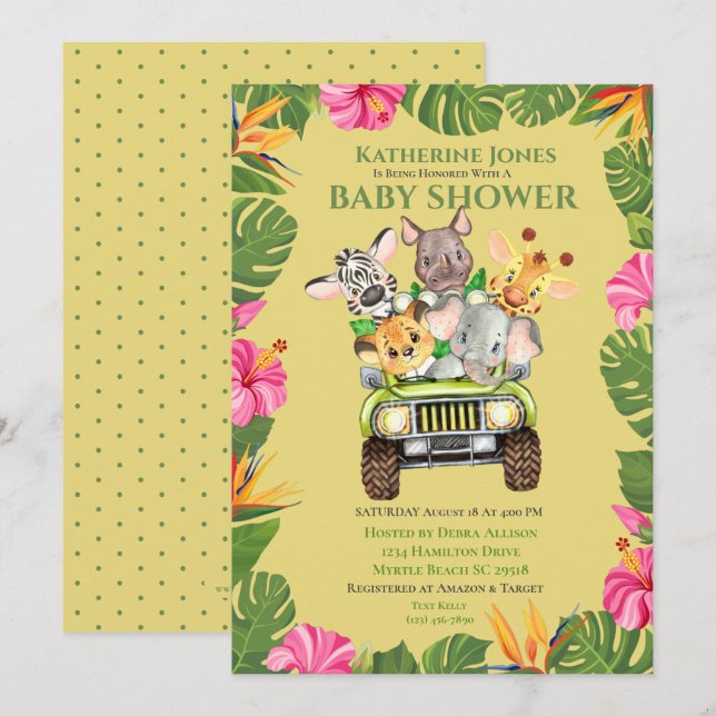 Convite à Chá de fraldas de Animais Selvagens Safa (Frente/Verso)