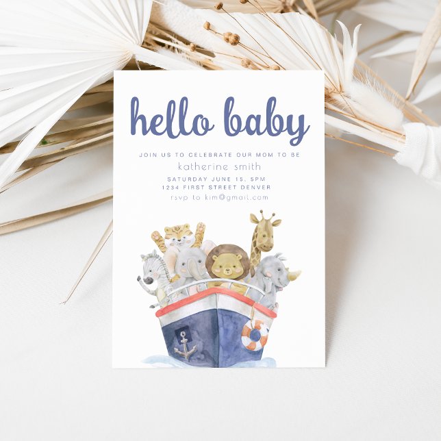 Convite à Chá de fraldas de Arca de Safari Náutico (Criador carregado)