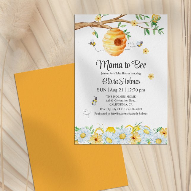 Convite à Chá de fraldas "Mamãe to Bee" ("Mama to Bee" Baby Shower Invitation)