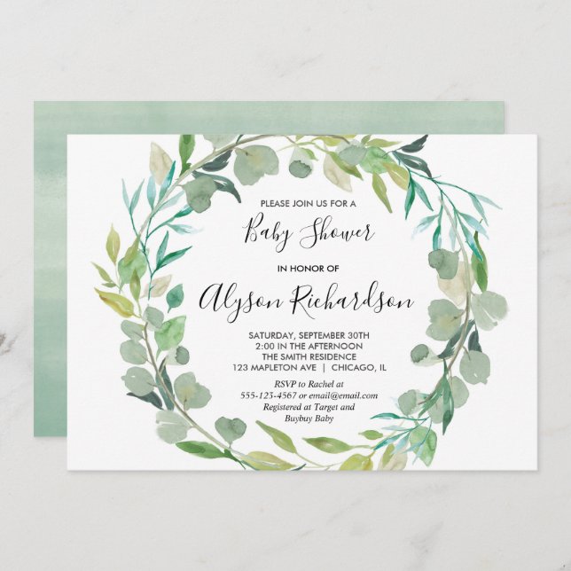 Convite à chá de fraldas verde, neutro em termos d (Frente/Verso)