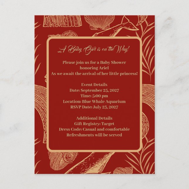 Convite à Chá de fraldas Vermelho de Baleia Náutic (Frente)