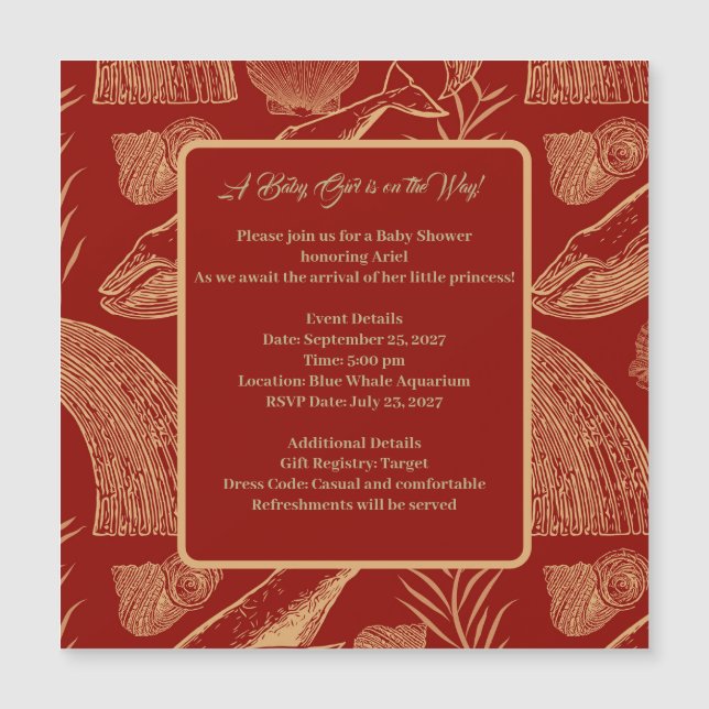 Convite à Chá de fraldas Vermelho de Baleia Náutic (Frente)