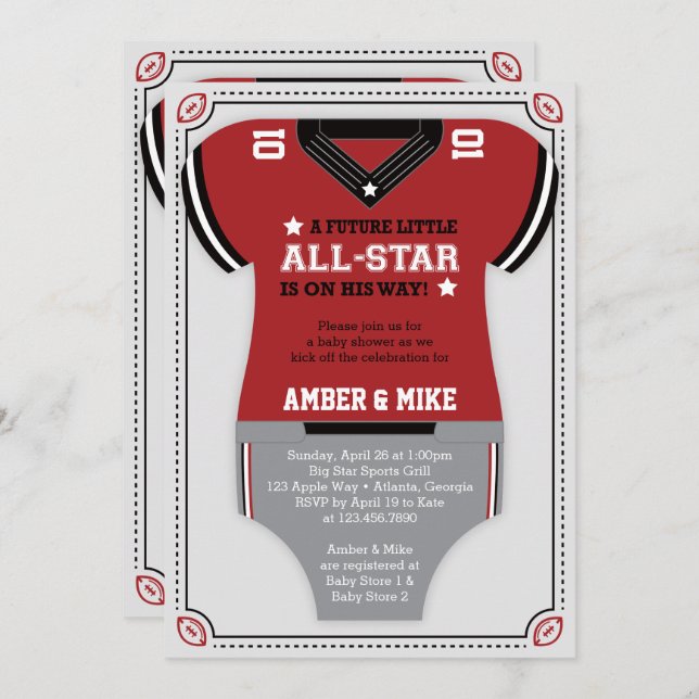 Convite a Chás de fraldas desportivos, futebol, pr (Frente/Verso)