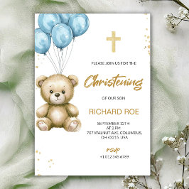 Convite A christening Invitation features a teddy bear