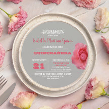 Convite à Cinza redonda Quinceañera