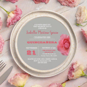 Convite à Cinza redonda Quinceañera