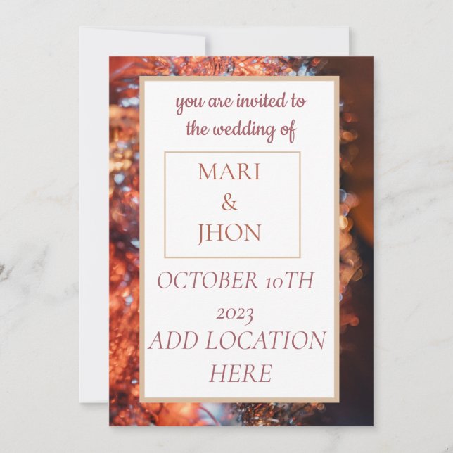Convite A colorful wedding invitation intimate & warm. (Frente)