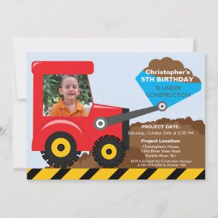 Convite A construção transporta a festa de aniversário 
