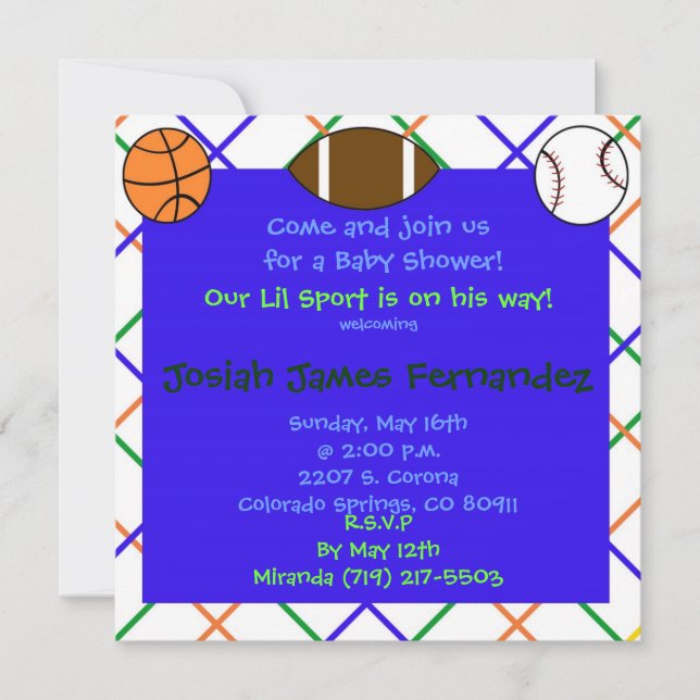 Convite a cópia sports4, vem juntar-se nos para um bebê (Frente)