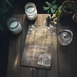 Convite A corda de madeira rústica do frasco de pedreiro