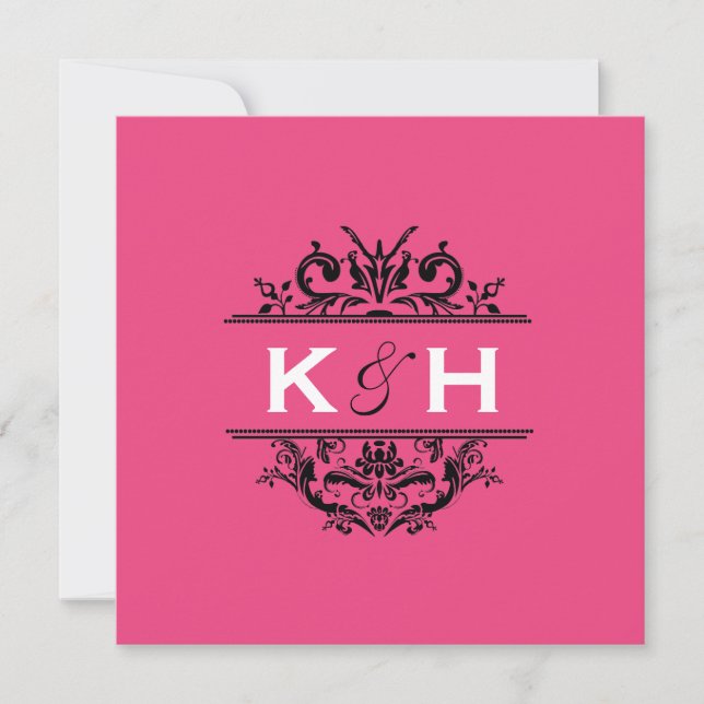 Convite A crista do rosa quente & do quadrado preto (Frente)