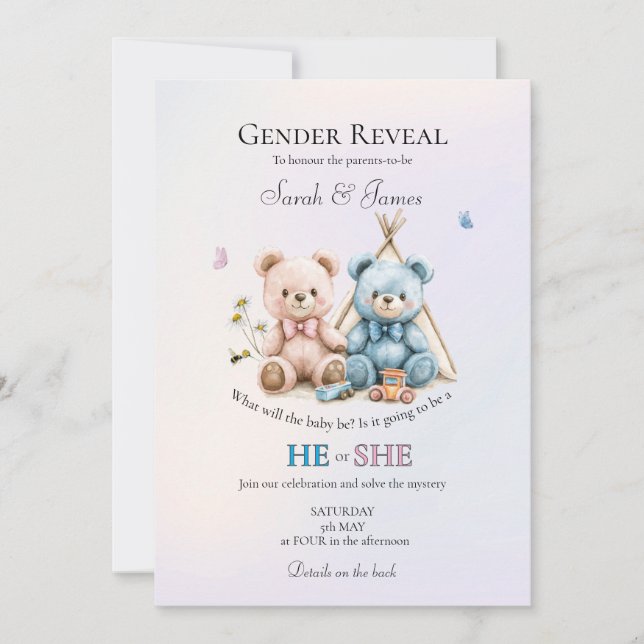 Convite A Cute Gender Reveal Party Invitation (Frente)